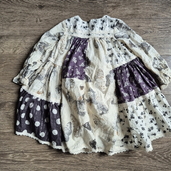Next Girls Cotton Long Sleeve Boho Tier Dress Cream Black Gray Size 2 3 - Picture 5 of 6